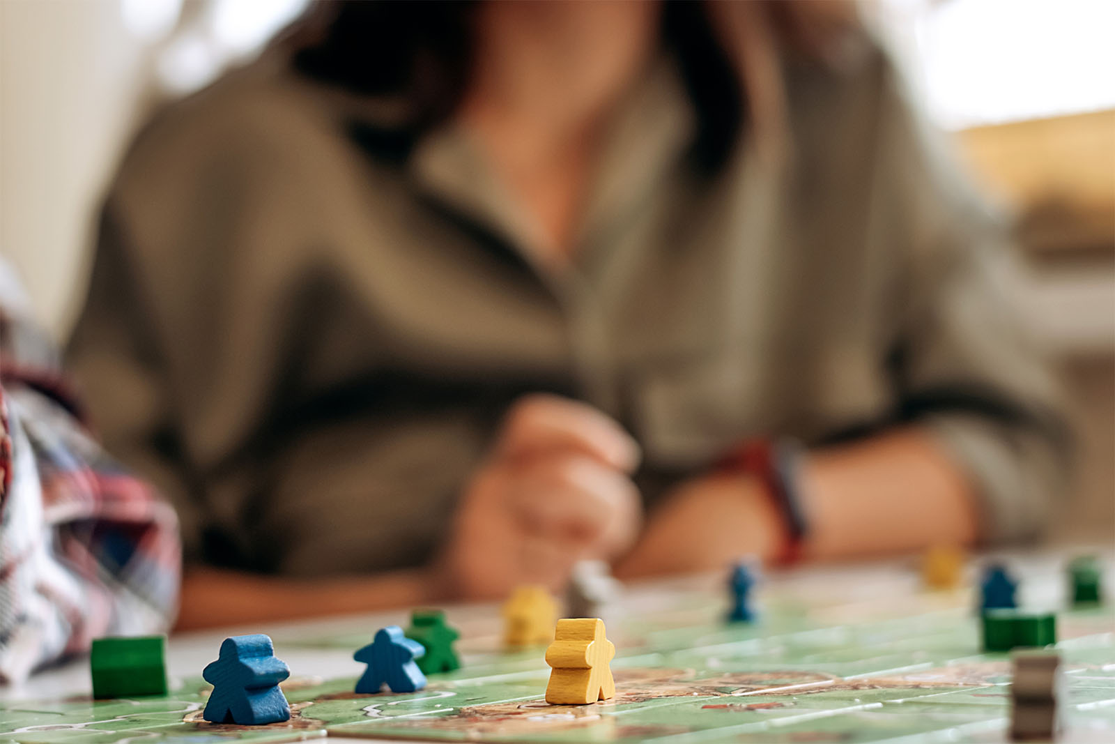 Colourful board game components close-up