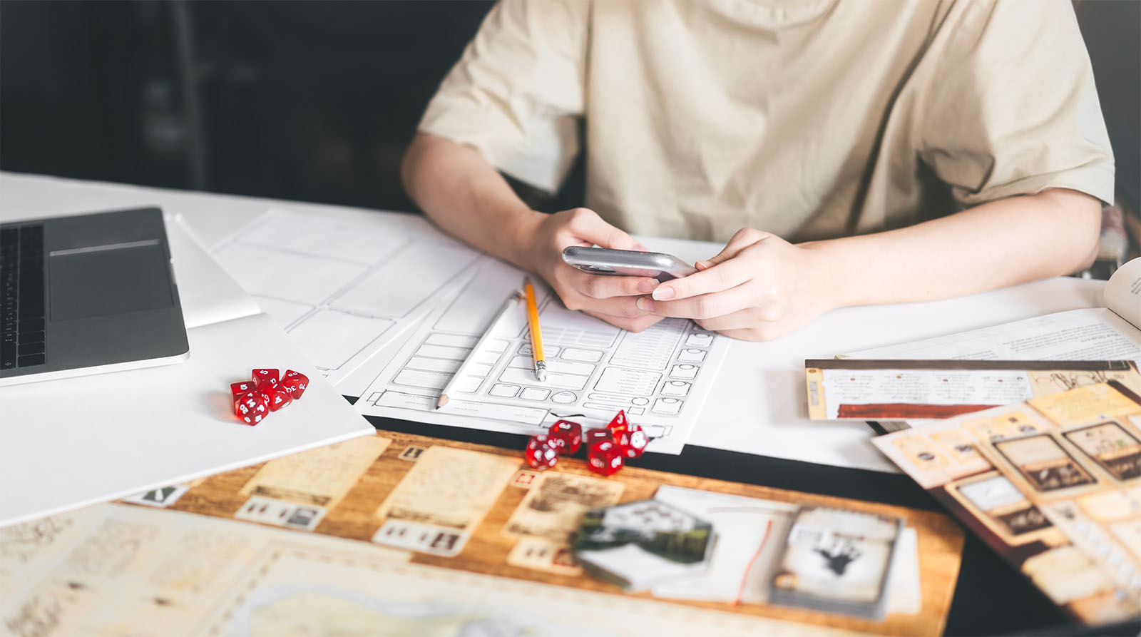 Strategy board game table with focused players