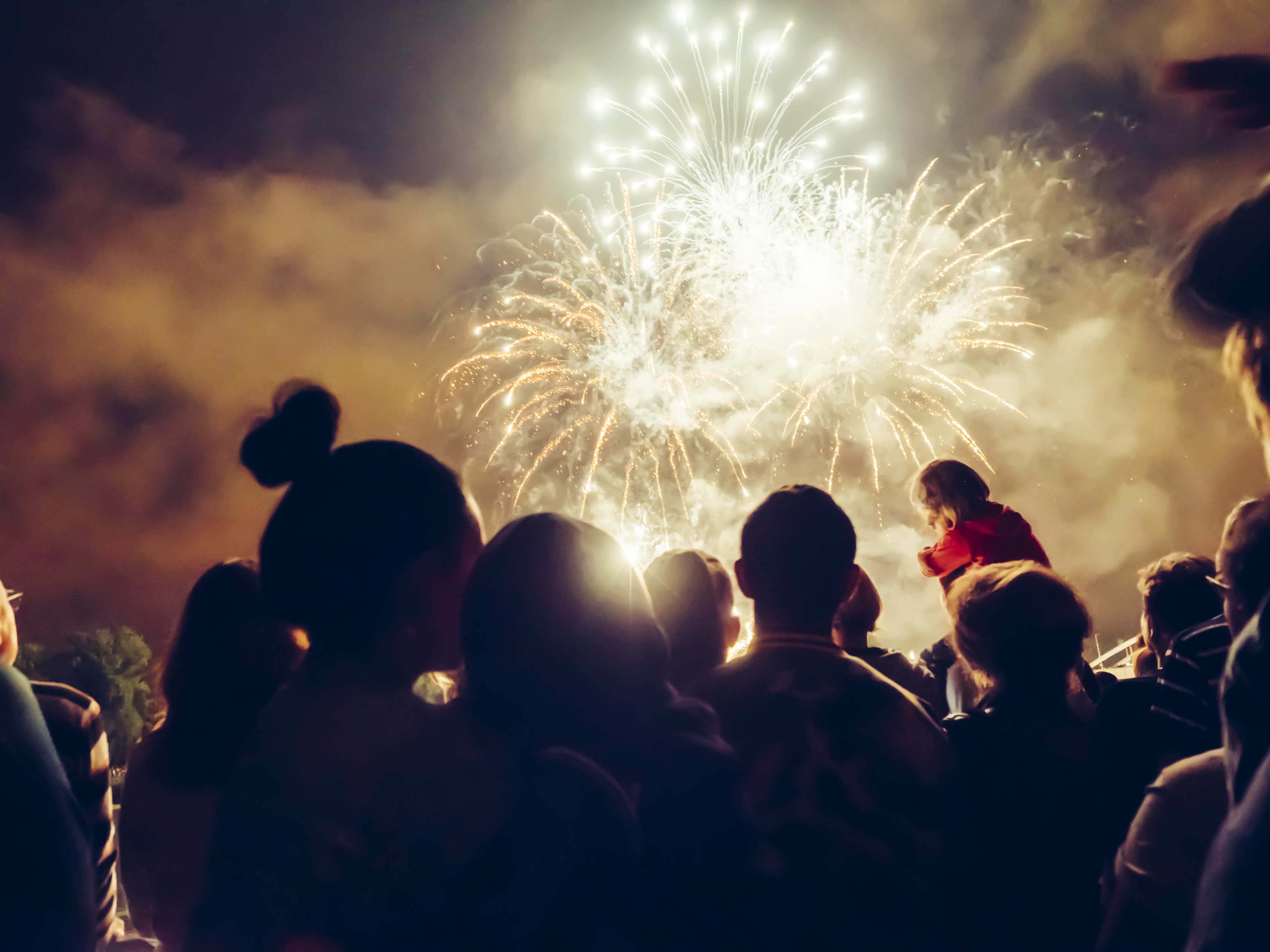New Year’s Eve fireworks and countdown crowd
